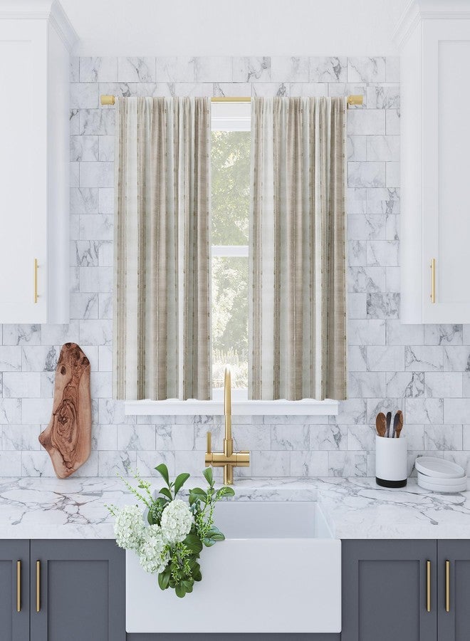 Archaeo Slub Texture Stripe Cotton Cafe Curtain Pair, 52" x 24", Linen/White - Image 4